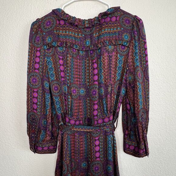 Marc By Marc Jacobs Silk Multi Colored Floral Ruffle Long Sleeve Boho Dress s3 - Picture 4 of 8